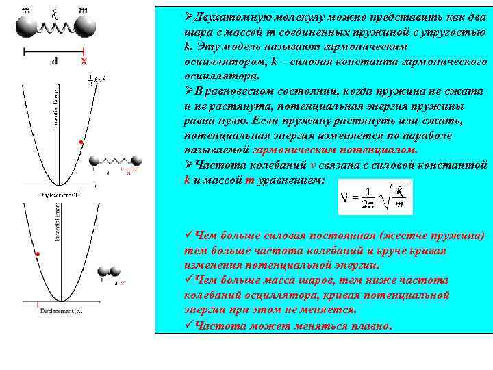 ØДвухатомную молекулу можно представить как два шара с массой m соединенных пружиной с упругостью