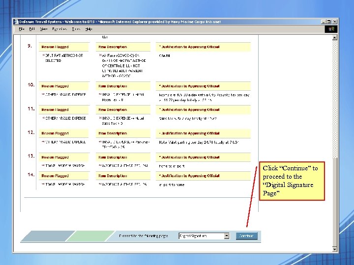 Click “Continue” to proceed to the “Digital Signature Page” 