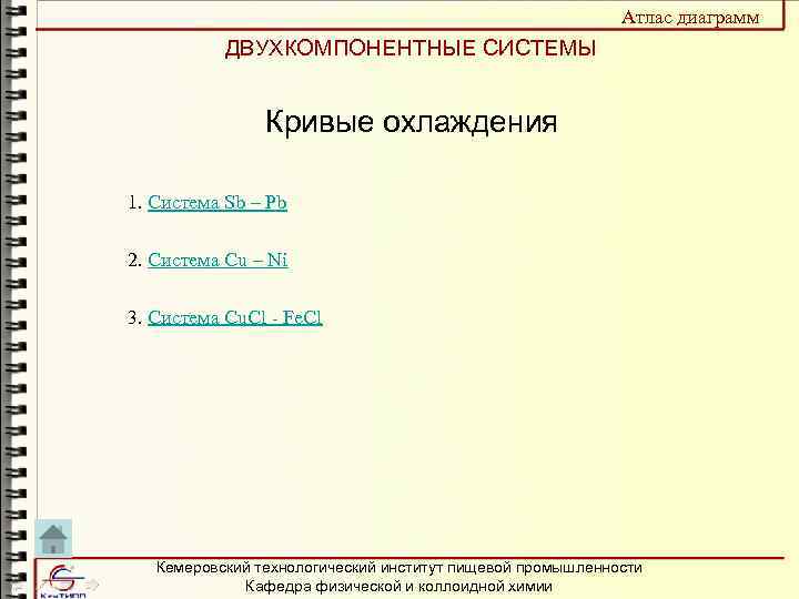 Атлас диаграмм ДВУХКОМПОНЕНТНЫЕ СИСТЕМЫ Кривые охлаждения 1. Система Sb – Pb 2. Система Cu