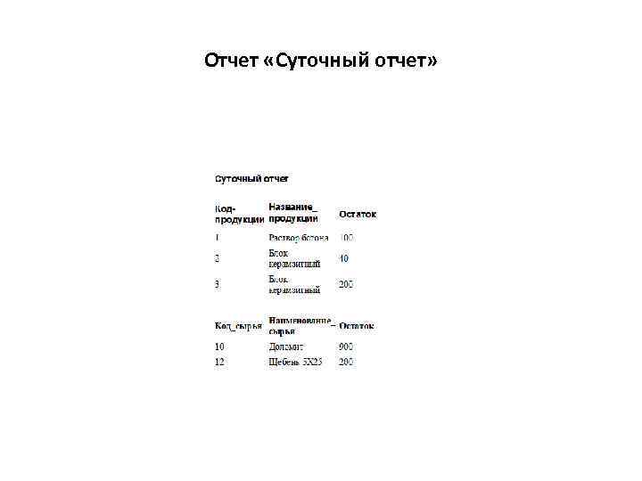 Отчет «Суточный отчет» 