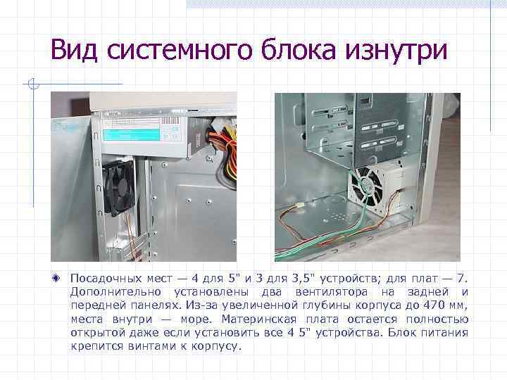 Вид системного блока изнутри Посадочных мест — 4 для 5