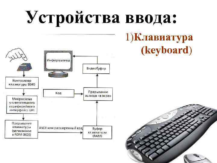 Устройства ввода: 1)Клавиатура (keyboard) 