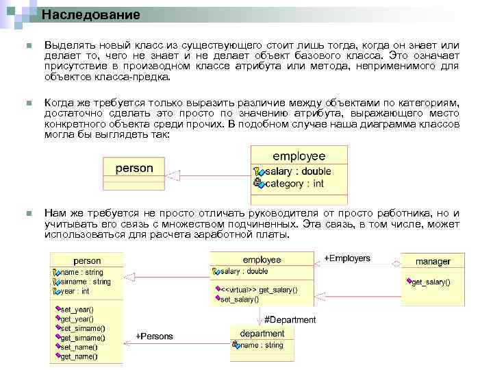 Наследование n Выделять новый класс из существующего стоит лишь тогда, когда он знает или