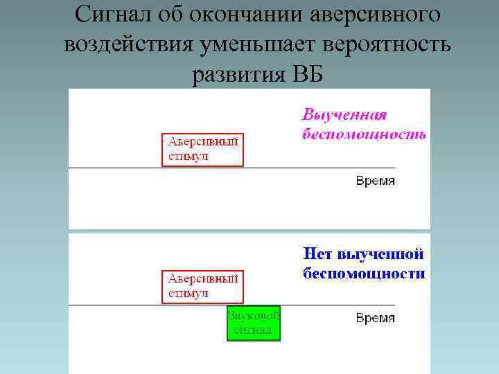 Сигнал об окончании аверсивного воздействия уменьшает вероятность развития ВБ 