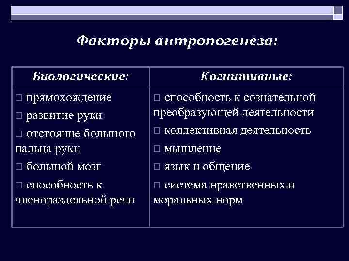 Заполните схему движущие силы антропогенеза