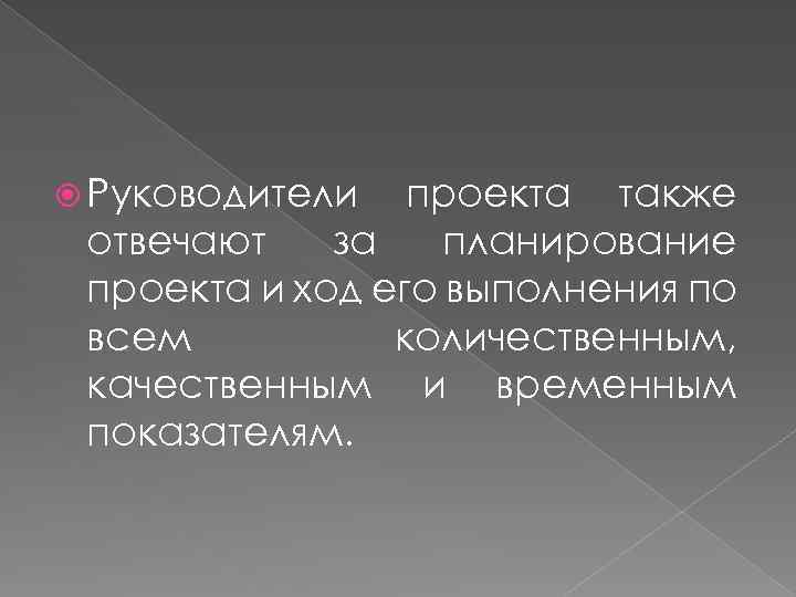  Руководители проекта также отвечают за планирование проекта и ход его выполнения по всем