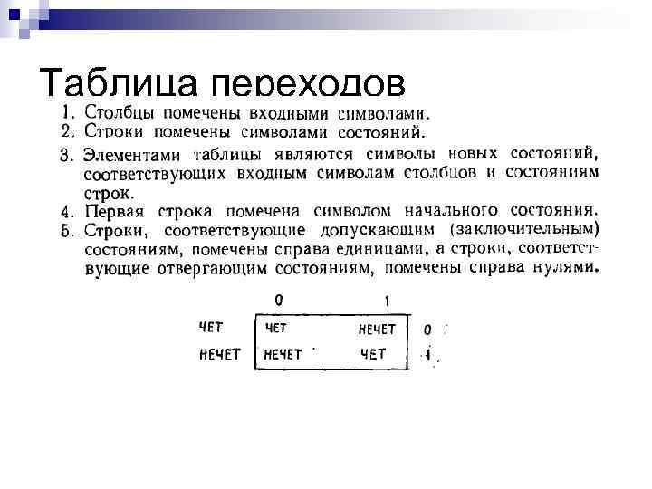 Таблица переходов 