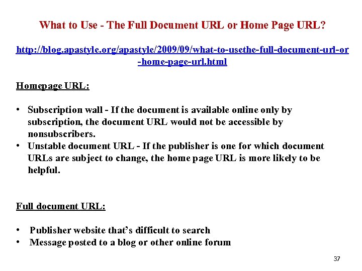 What to Use - The Full Document URL or Home Page URL? http: //blog.