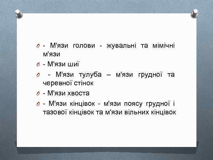 O - М'язи голови - жувальні та мімічні O O м'язи - М'язи шиї