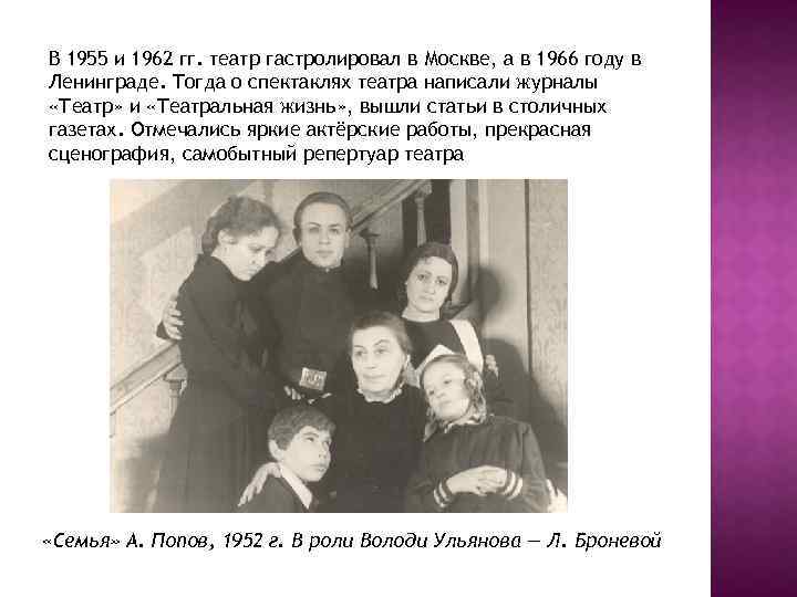 В 1955 и 1962 гг. театр гастролировал в Москве, а в 1966 году в