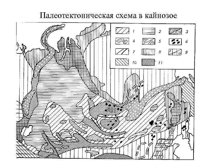 Палеотектоническая схема в кайнозое 