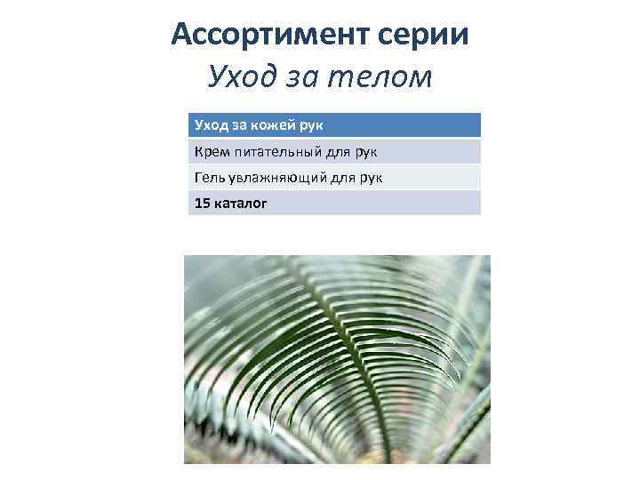 Ассортимент серии Уход за телом Уход за кожей рук Крем питательный для рук Гель