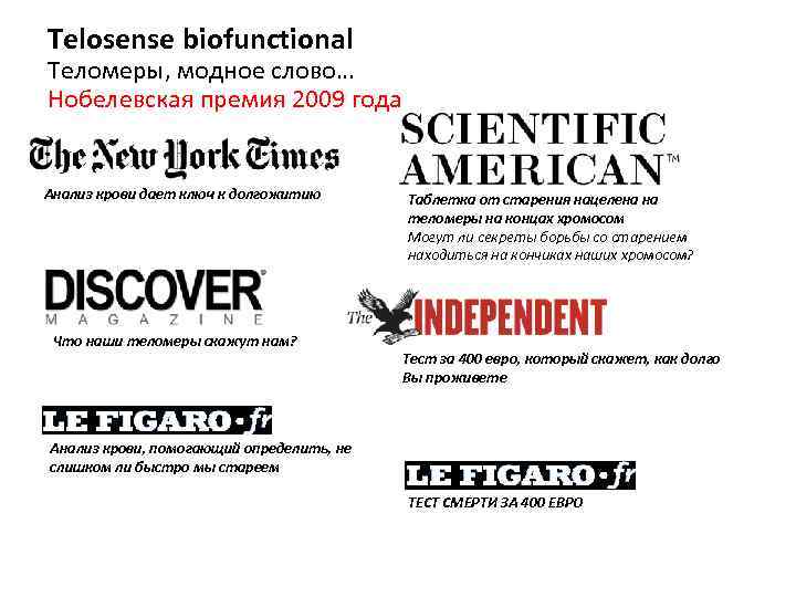 Telosense biofunctional Теломеры, модное слово… Нобелевская премия 2009 года Анализ крови дает ключ к