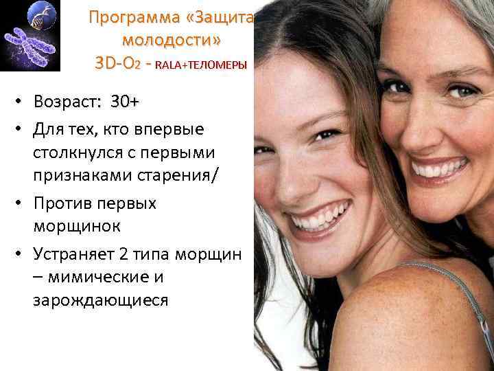 Программа «Защита молодости» 3 D-О 2 - RALA+ТЕЛОМЕРЫ • Возраст: 30+ • Для тех,