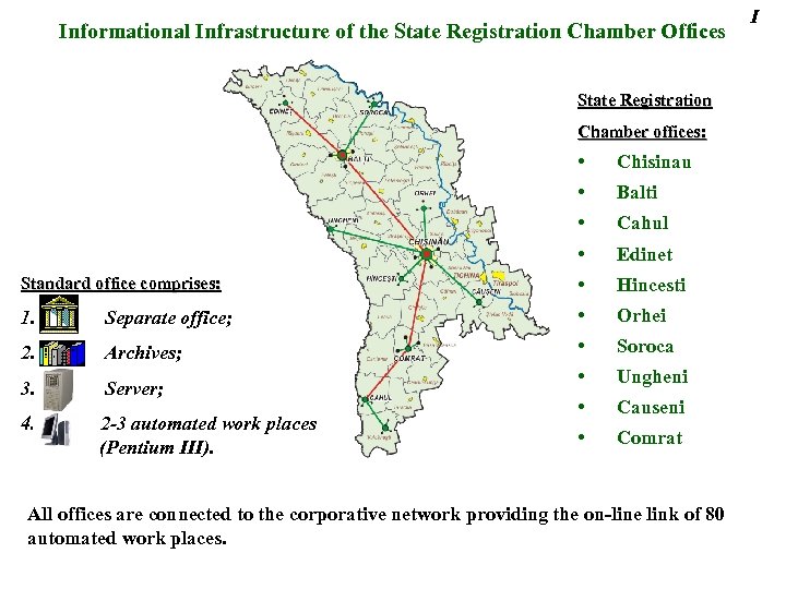 Informational Infrastructure of the State Registration Chamber Offices State Registration Chamber offices: • Chisinau