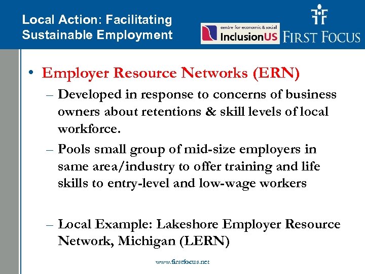 Children in the Facilitating Local Action: Budget: Sustainable Employment • Employer Resource Networks (ERN)