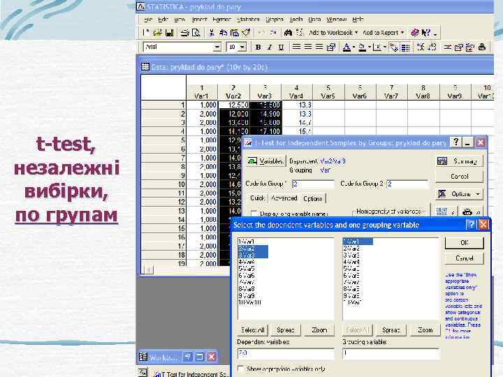 t-test, незалежні вибірки, по групам 