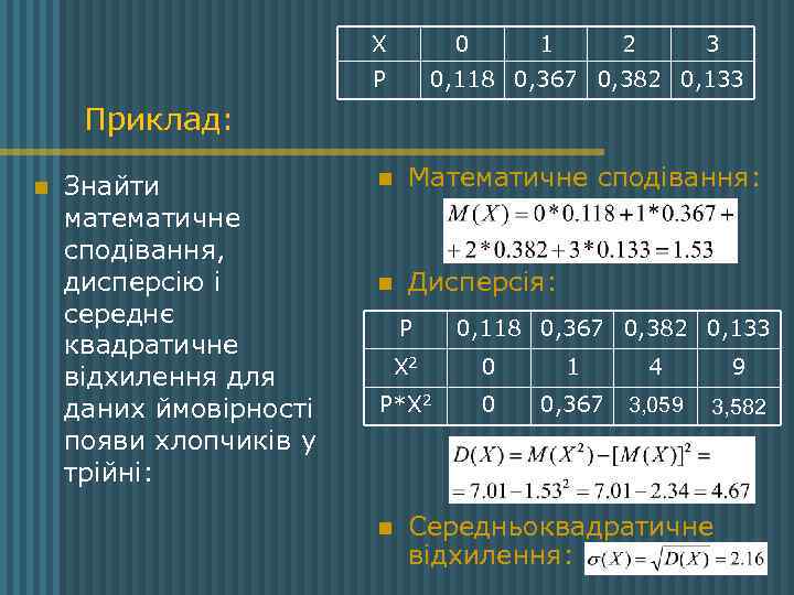 Х 0 Р 1 2 3 0, 118 0, 367 0, 382 0, 133