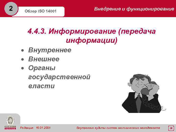 2 Внедрение и функционирование Обзор ISO 14001 4. 4. 3. Информирование (передача информации) ·