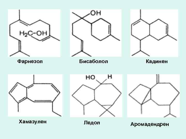 Фарнезол Хамазулен Бисаболол Ледол Кадинен Аромадендрен 