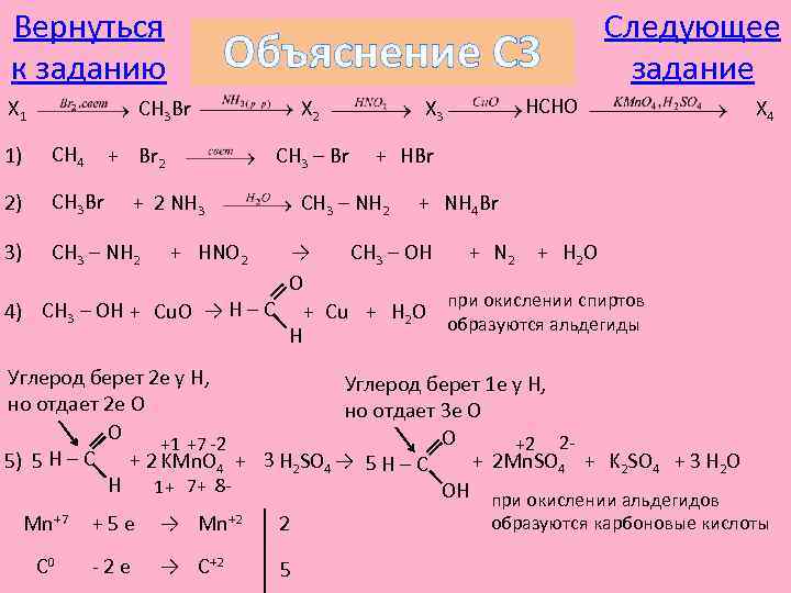 Вернуться к заданию X 1 Объяснение С 3 CH 3 Br 1) CH 4
