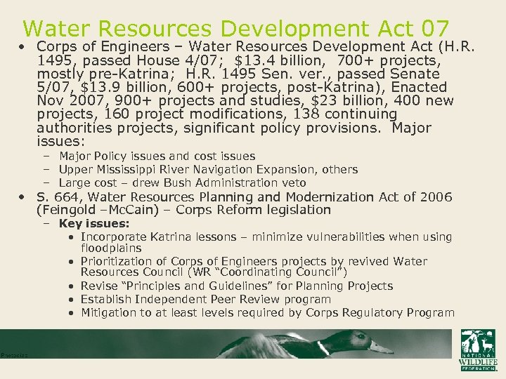 Water Resources Development Act 07 • Corps of Engineers – Water Resources Development Act