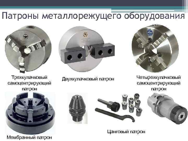 Патроны металлорежущего оборудования Трехкулачковый самоцентрирующий патрон Двухкулачковый патрон Четырехкулачковый самоцентрирующий патрон Цанговый патрон Мембранный