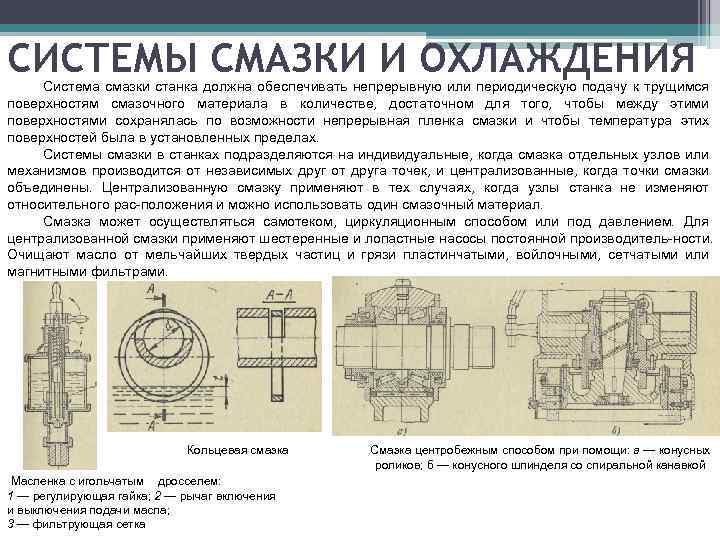 СИСТЕМЫ СМАЗКИ И ОХЛАЖДЕНИЯ Система смазки станка должна обеспечивать непрерывную или периодическую подачу к