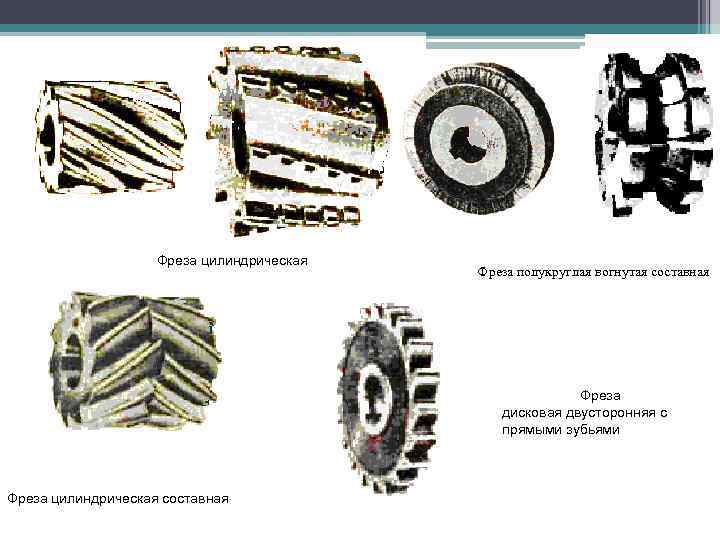 Фреза цилиндрическая Фреза полукруглая вогнутая составная Фреза дисковая двусторонняя с прямыми зубьями Фреза цилиндрическая