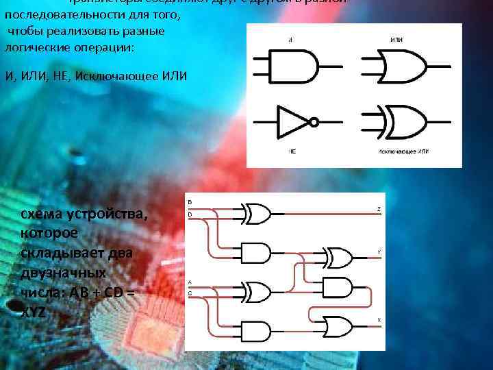  Транзисторы соединяют друг с другом в разной последовательности для того, чтобы реализовать разные