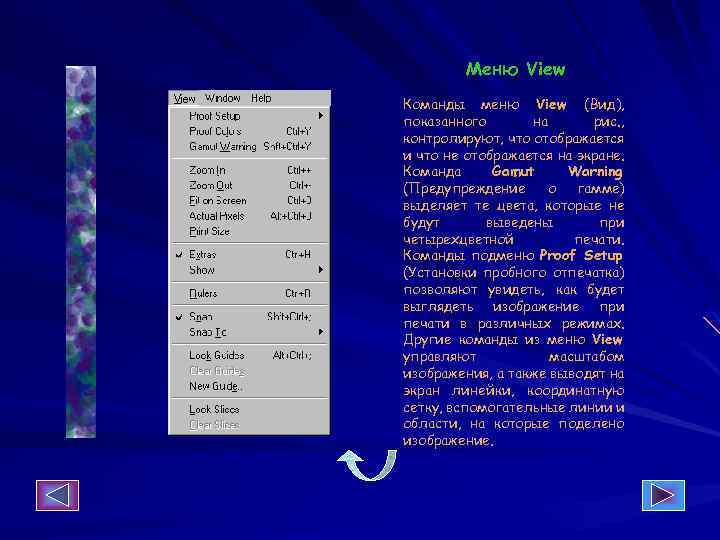 Меню View Команды меню View (Вид), показанного на рис. , контролируют, что отображается и