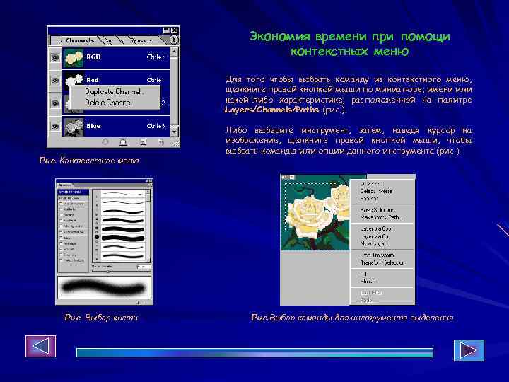 Экономия времени при помощи контекстных меню Для того чтобы выбрать команду из контекстного меню,