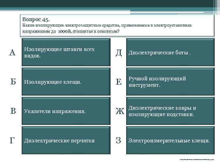 Вопрос 45. Какие изолирующие электрозащитные средства, применяемые в электроустановках напряжением до 1000 В, относится