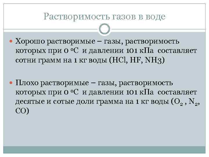 Растворимость газов в воде Хорошо растворимые – газы, растворимость которых при 0 0 С