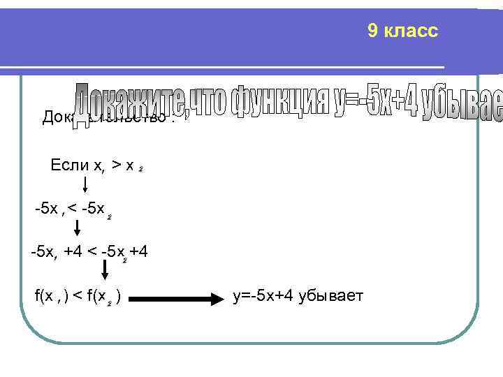 9 класс Доказательство : Если х > x -5 x < -5 x +4