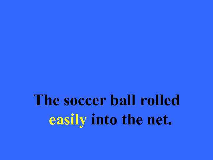 The soccer ball rolled easily into the net. 