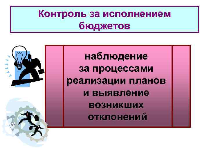 Контроль за исполнением бюджетов наблюдение за процессами реализации планов и выявление возникших отклонений 