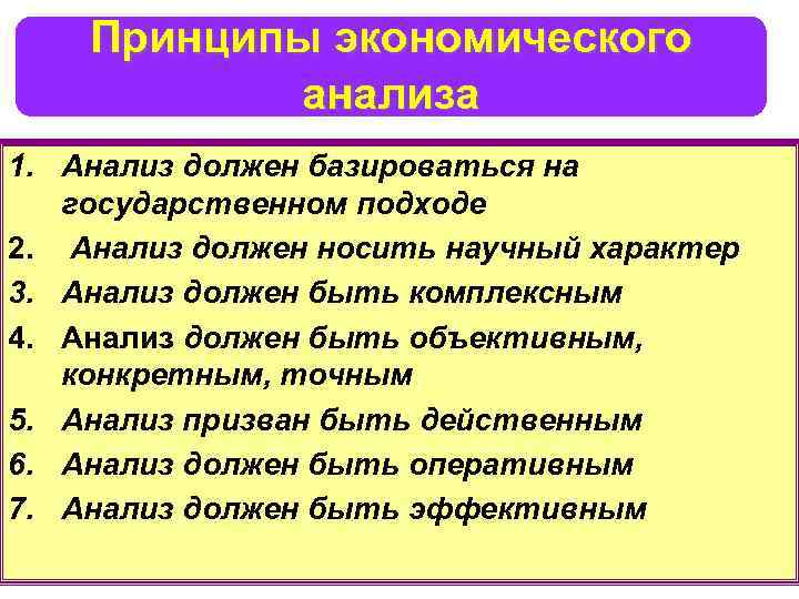 Принципы экономического анализа 1. Анализ должен базироваться на государственном подходе 2. Анализ должен носить