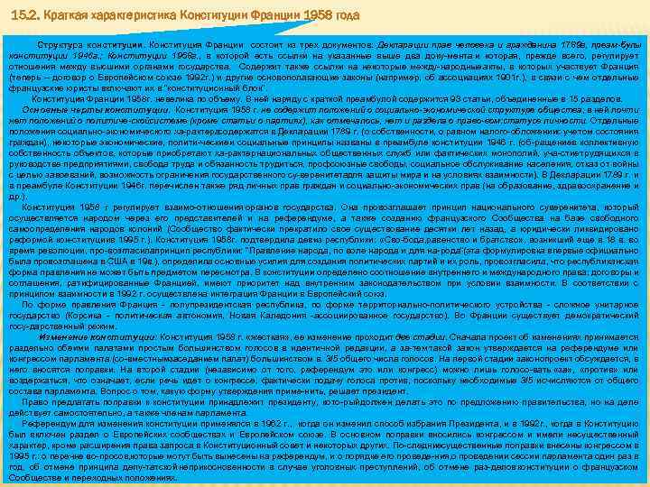 15. 2. Краткая характеристика Конституции Франции 1958 года Структура конституции. Конституция Франции состоит из