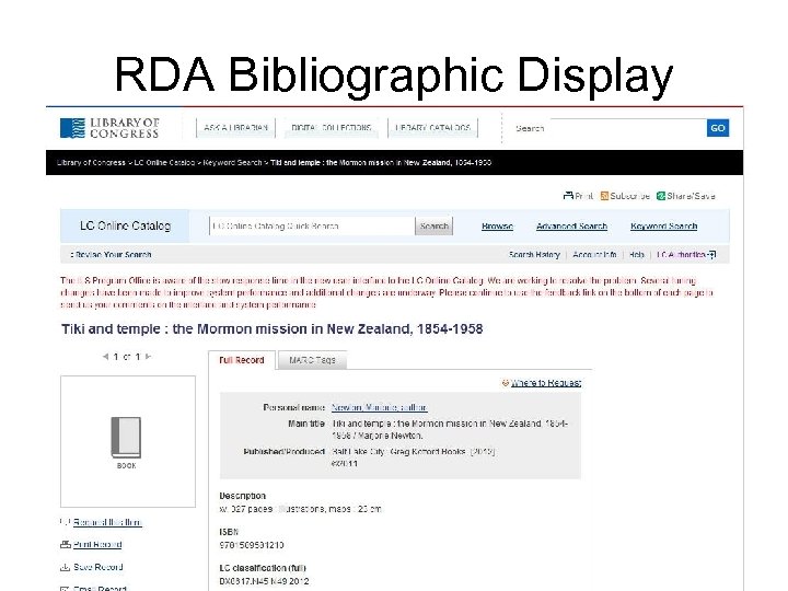 RDA Bibliographic Display 