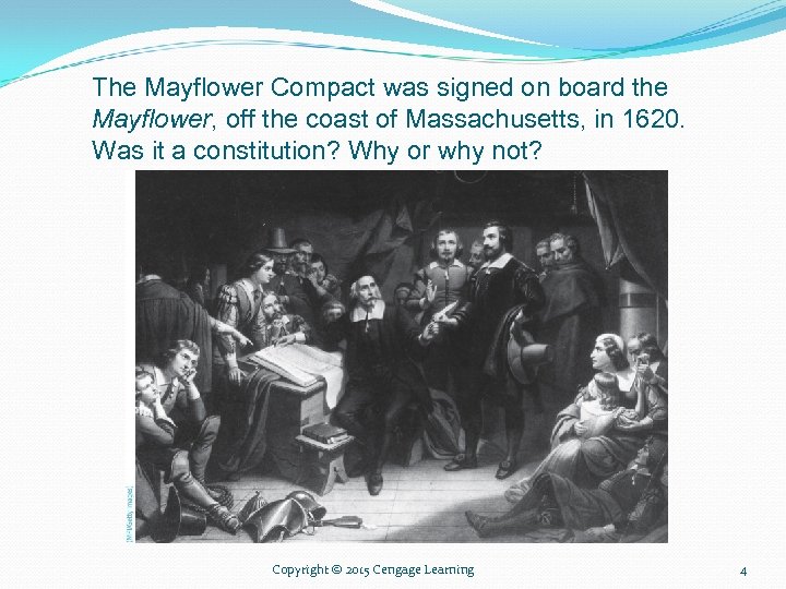 The Mayflower Compact was signed on board the Mayflower, off the coast of Massachusetts,