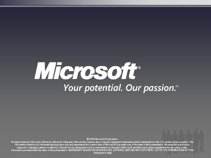 © 2006 Microsoft Corporation. All rights reserved. Microsoft, Windows Vista and other product names