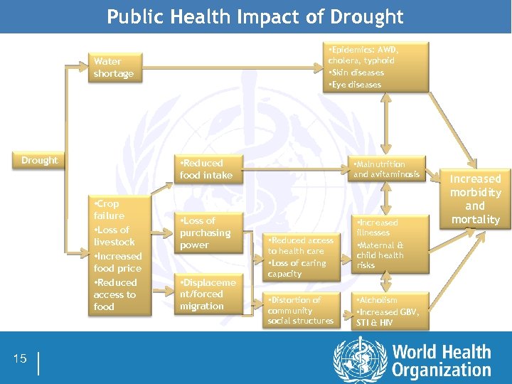 Public Health Impact of Drought • Epidemics: AWD, cholera, typhoid • Skin diseases •