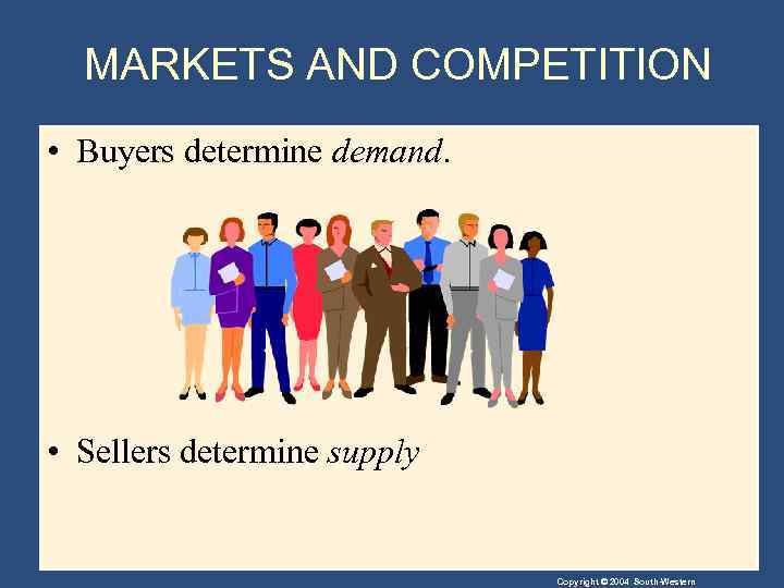 MARKETS AND COMPETITION • Buyers determine demand. • Sellers determine supply Copyright © 2004