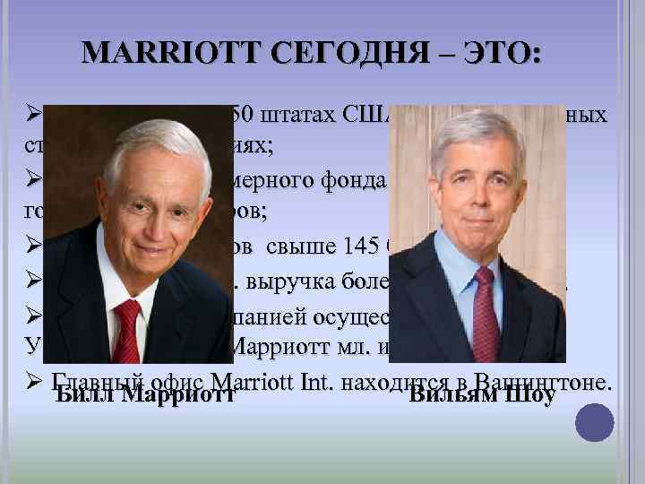 MARRIOTT СЕГОДНЯ – ЭТО: Ø 3700 объектов в 50 штатах США и 66 в