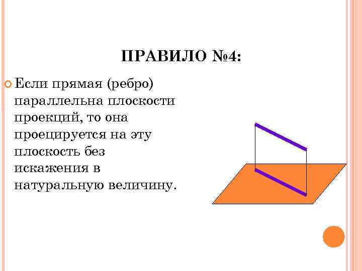 ПРАВИЛО № 4: Если прямая (ребро) параллельна плоскости проекций, то она проецируется на эту