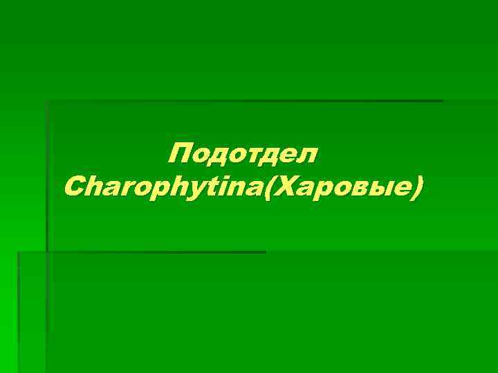 Подотдел Charophytina(Харовые) 