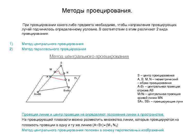 Методы проецирования. При проецировании какого либо предмета необходимо, чтобы направление проецирующих лучей подчинялось определенному