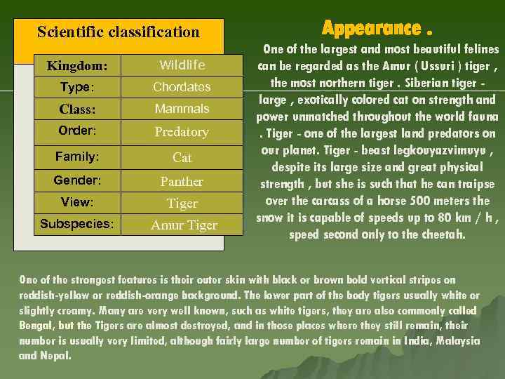 Scientific classification Kingdom: Wildlife Type: Chordates Class: Mammals Order: Predatory Family: Cat Gender: Panther