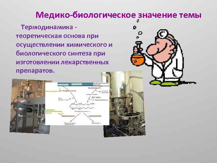 Медико-биологическое значение темы Термодинамика - теоретическая основа при осуществлении химического и биологического синтеза при